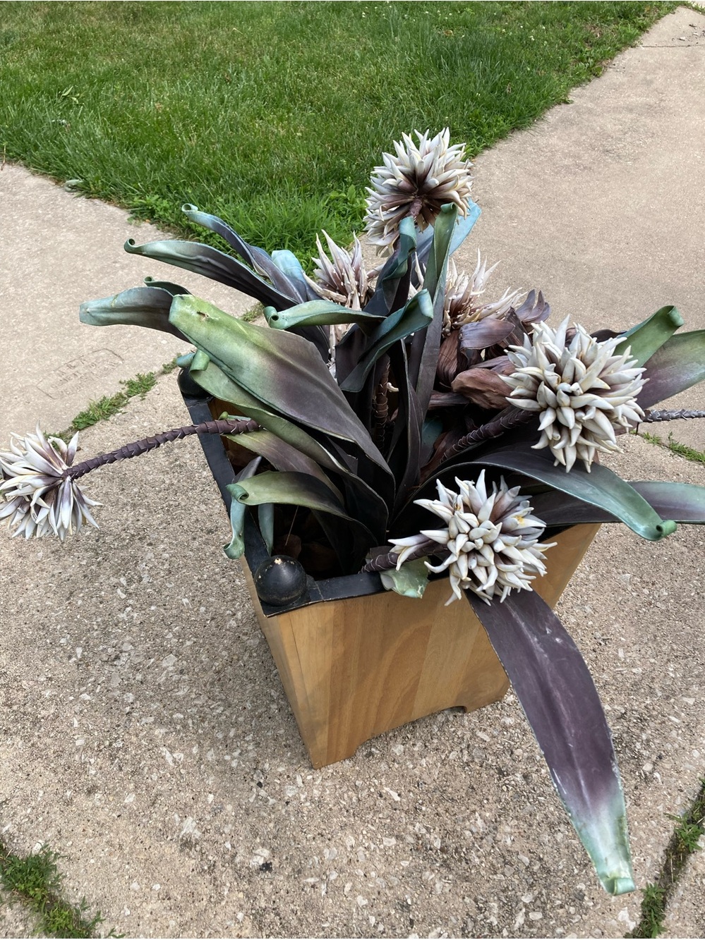 Decorative Faux Bromeliad Plant in Green and Purple